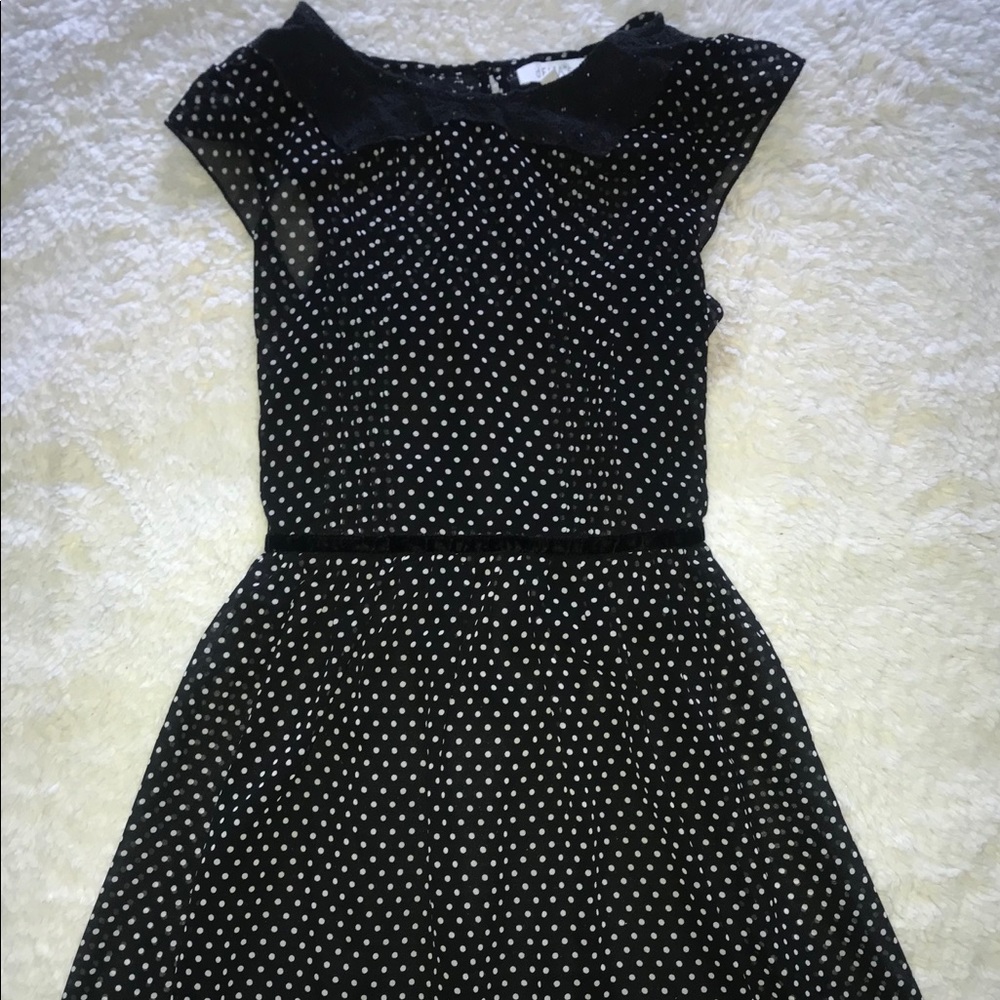 Polka dot and black lace dress